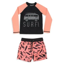 ​Little Boy’s 2-Piece Rashguard Jersey Printed T-Shirt & Shorts Swim Set