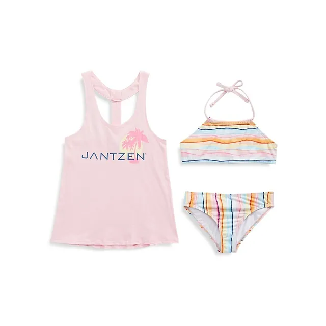 Jantzen Girl's Paradise 3-Piece Halter Bikini, Tank Top & Brief Swim Set 3 Jantzen Girl's Paradise 3-Piece Halter Bikini, Tank Top & Brief Swim Set