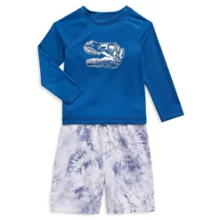 Little Boy's Dino Skull 2-Piece Rashguard & Shorts Swim Set