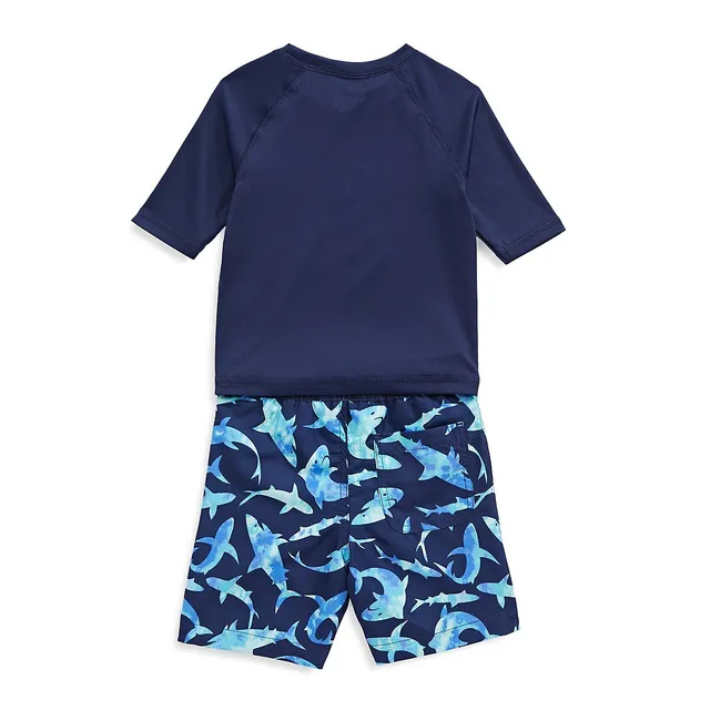 Little Boy's Shark Attack 2-Piece Rashguard Top & Shorts Swim Set 4 Little Boy's Shark Attack 2-Piece Rashguard Top & Shorts Swim Set - Image 2