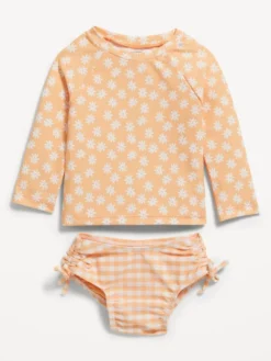 Old Navy Printed Rashguard Top & Cinched-Tie Bikini Swim Set For Baby