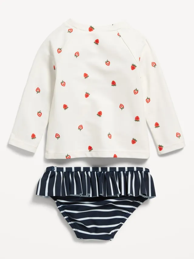 Old Navy Printed Rashguard Top & Ruffled Bikini Swim Set For Baby 4 Old Navy Printed Rashguard Top & Ruffled Bikini Swim Set For Baby - Image 2