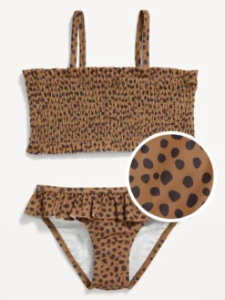 Old Navy Printed Smocked Tankini & Ruffled Bikini Swim Set For Toddler Baby